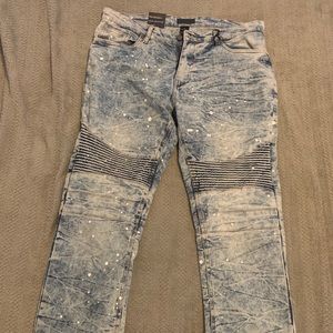 Men’s Blue Jeans Skinny 36 x 30 Splattered Stretch